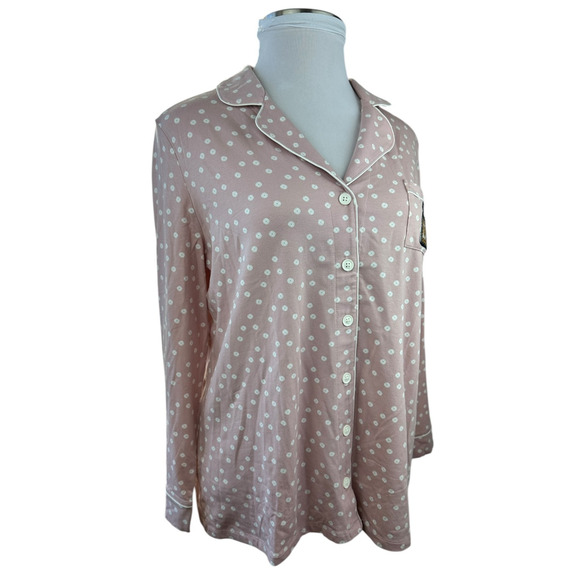 NWT Soma Embraceable Pj Top Perfume Sequin Pocket Pink White Circle Print XL - Picture 6 of 11